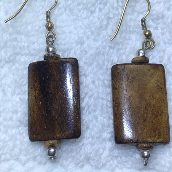 Polished Brown Stone Hook Earrings - Picture 2 of 2